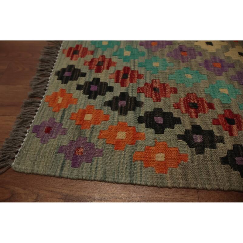 Hand Woven Oriental 100% Wool Carpet Southwestern All-Over Multi-Colored Kilim Area Rug - 5' 0'' X 3' 4''