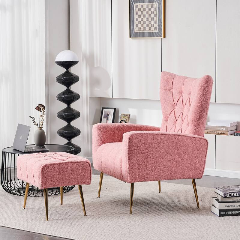 Upholstered Wingback Chair with Ottoman