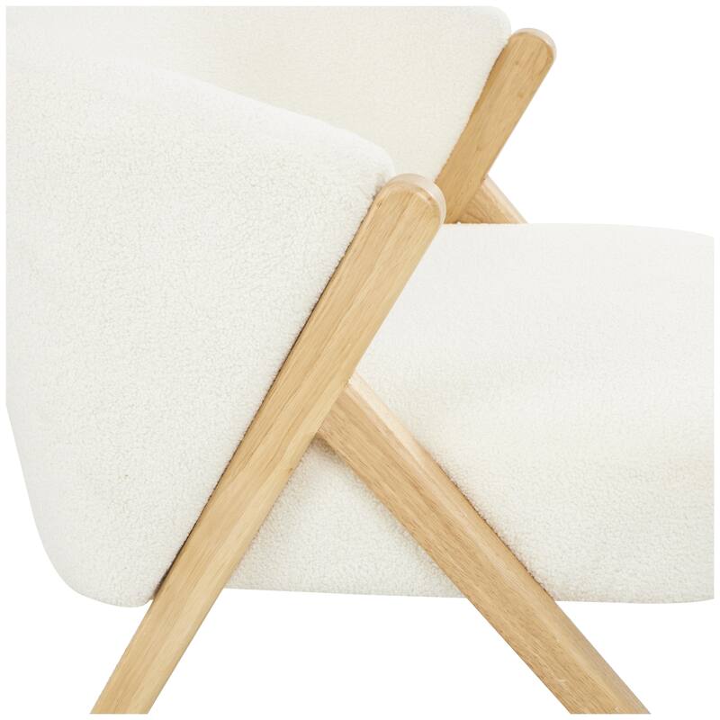 White Polyester Rounded Boucle Living Room Accent Chair with Angled Wooden Legs