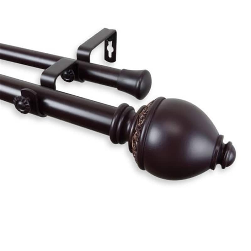 Double Curtain Rod Home Decor Mahogany Finish Window Treatment Hardware Set - 48
