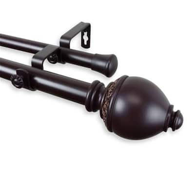 Double Curtain Rod Home Decor Mahogany Finish Window Treatment Hardware Set - 48