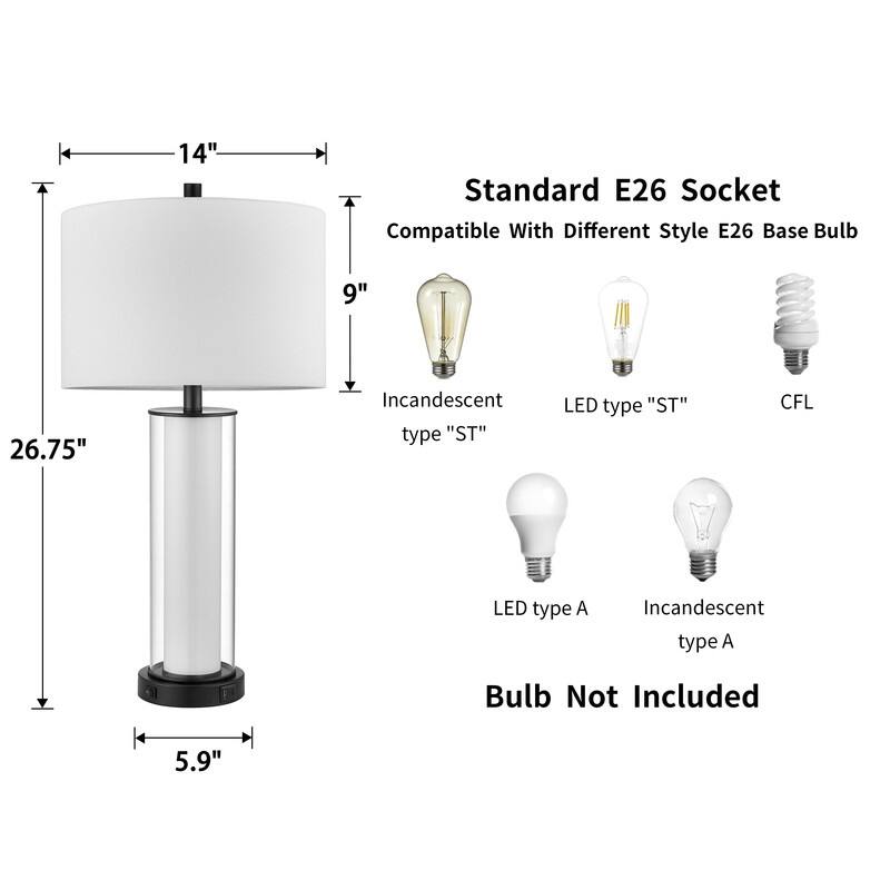 KAWOTI 26.75" Modern Glass Table Lamp with Night Light - H26.75"