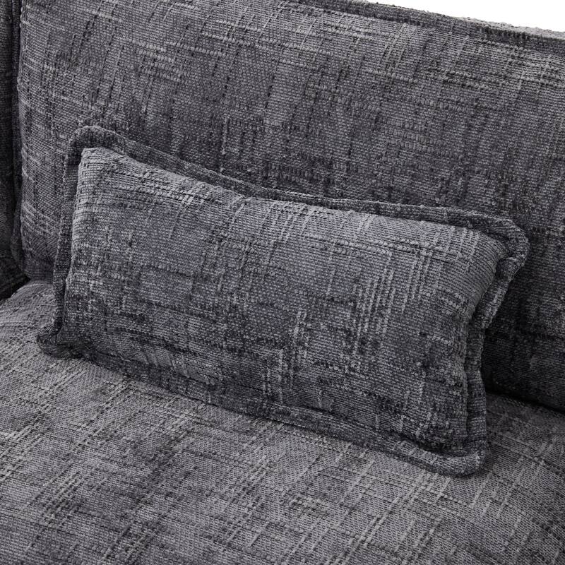 Modern Chenille Chaise Couch L-shaped Sectional Sofa with Storage Ottoman, Phone Holder, USB/Type-C Ports and Side Pockets