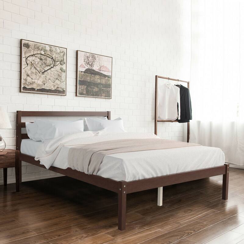 Gymax Full Wood Platform Bed Frame Headboard Slat Support Mattress