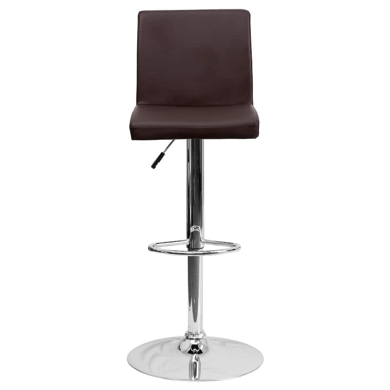 2 Pack Contemporary Adjustable Height Barstool with Panel Back and Chrome Base