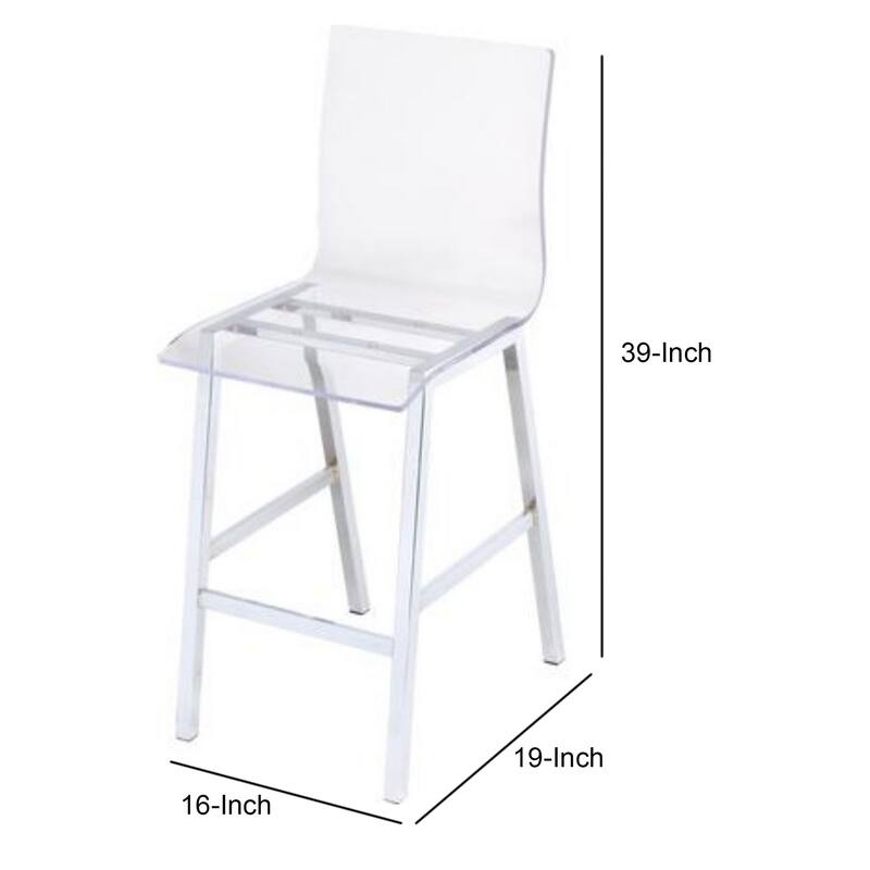 Metal Counter Height Chair with Acrylic Seat and Back, Set of 2,Clear and Silver