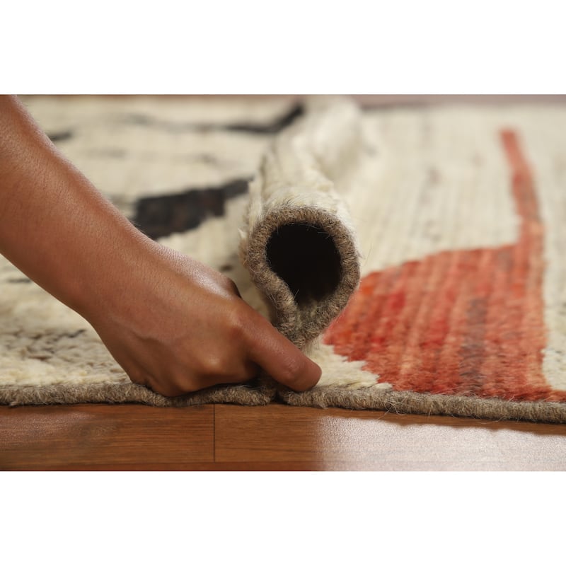 Moroccan Oriental Rug Hand-Knotted Geometric Wool Carpet - 4'2" x 5'11"