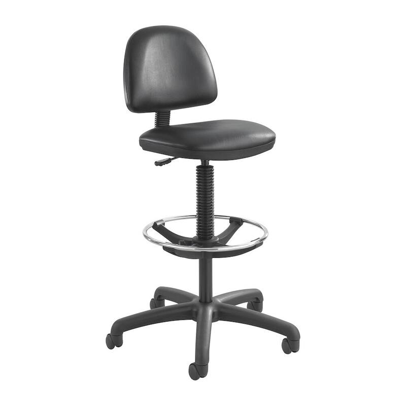 Black Vinyl Drafting Chair - Workbench Stool with Foot Ring - Black