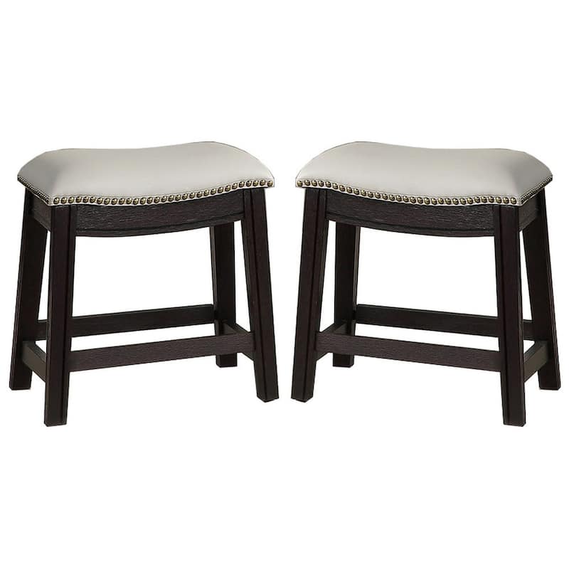 Curved Leatherette Stool with Nailhead Trim, Set of 2 - 18 H x 13.8 W x 18 L Inches - Gray