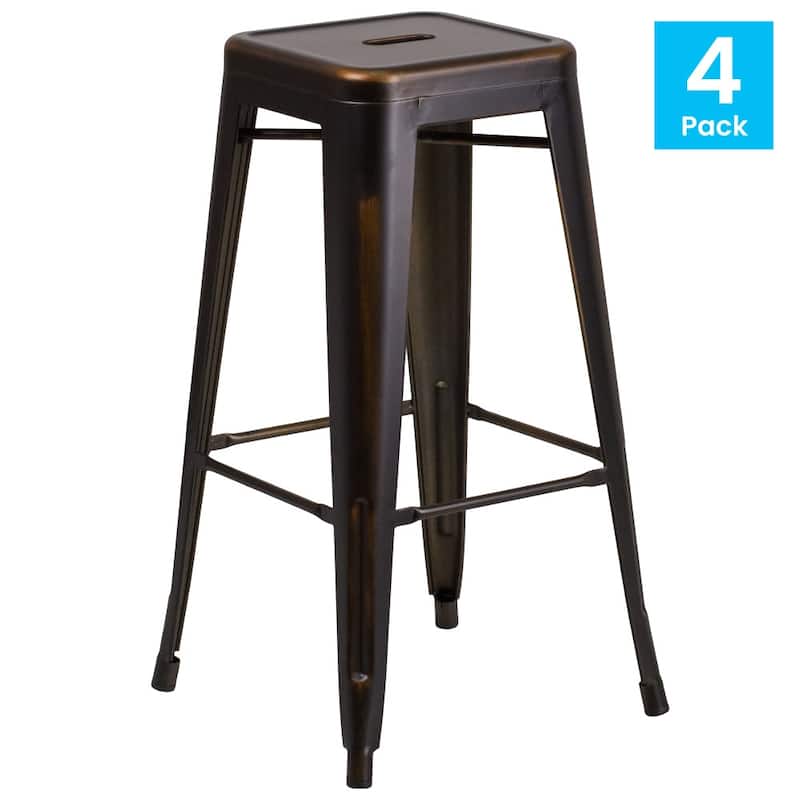 4 Pack 30"H Backless Distressed Metal Indoor-Outdoor Barstool
