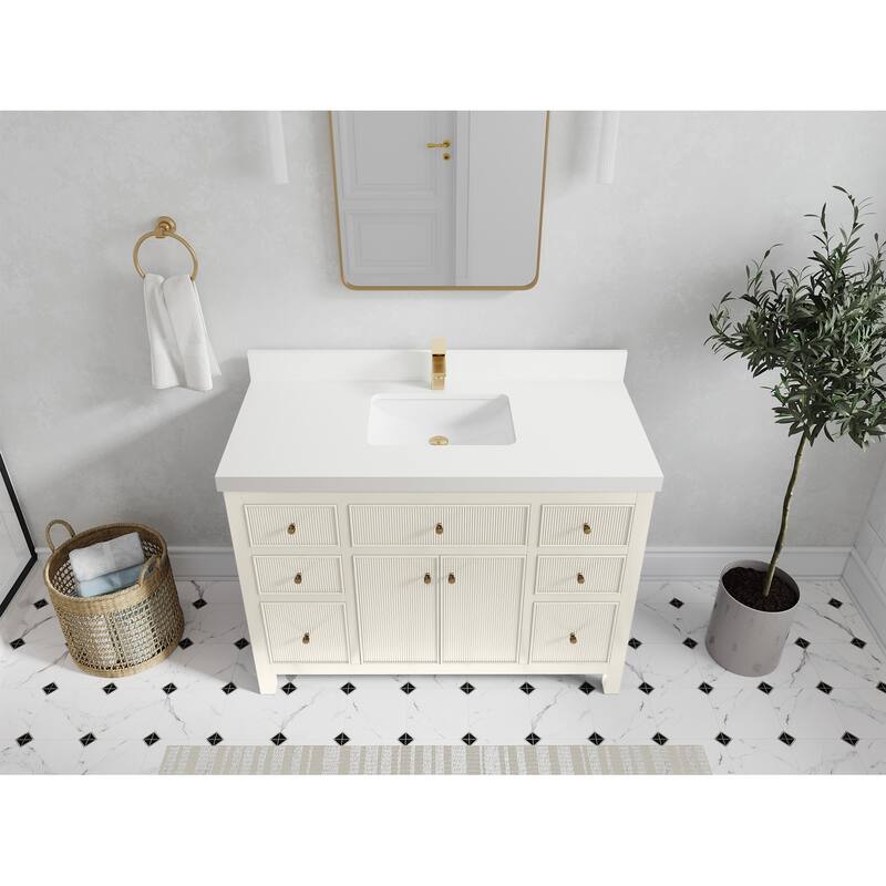 Willow Collections 48 in W x 22 in D Sonoma Free Standing Reeded Single Sink Bathroom Vanity with Countertop - 2”White Quartz - Ivory