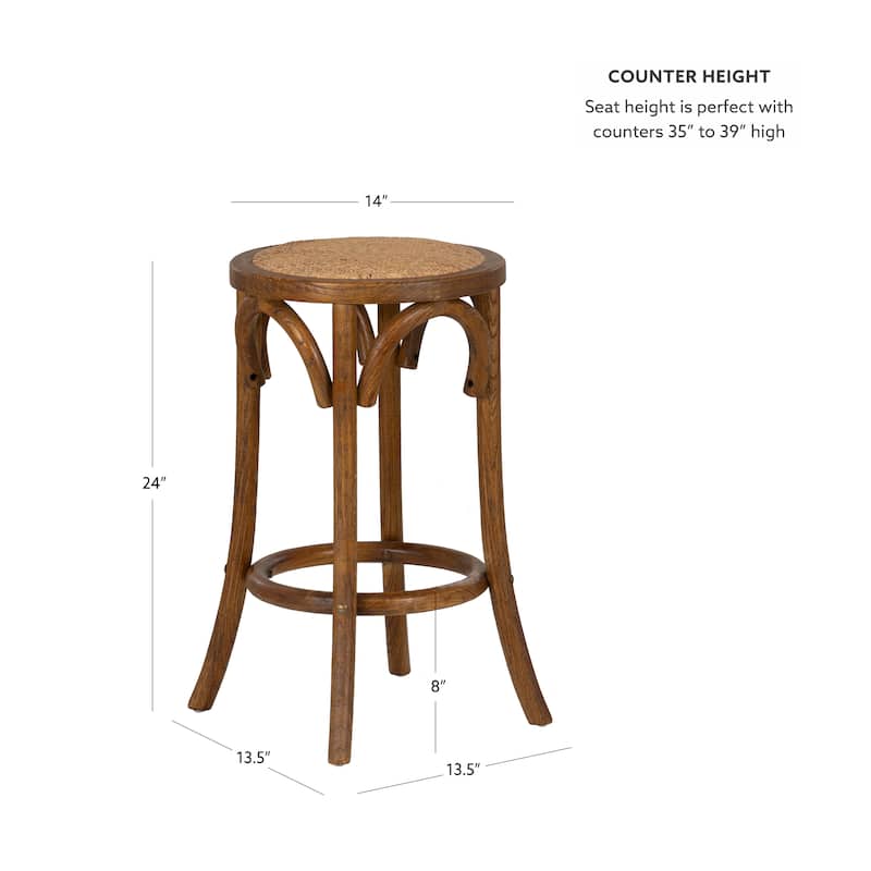 Linon Flint Walnut Backless Counter Stool with Rattan Seat - N/A