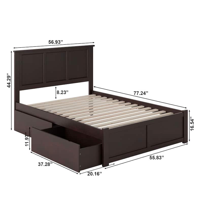 Madison Full Platform Bed with 2 Drawers in Espresso