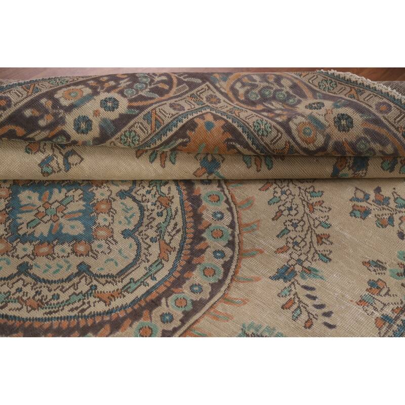 Hand Knotted Oriental 100% Wool Carpet Traditional Floral Beige & Ivories Tabriz Area Rug - 9' 6'' X 6' 7''