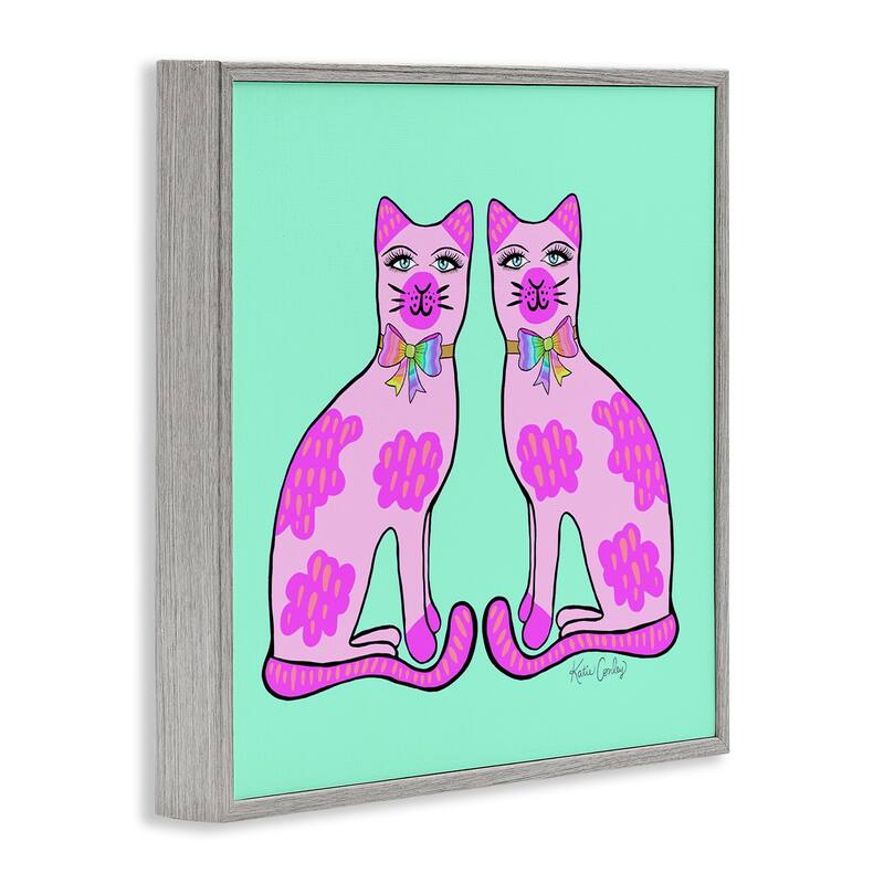 Stupell Mirrored Purple Cats Framed Giclee Art Design By Katie Conley
