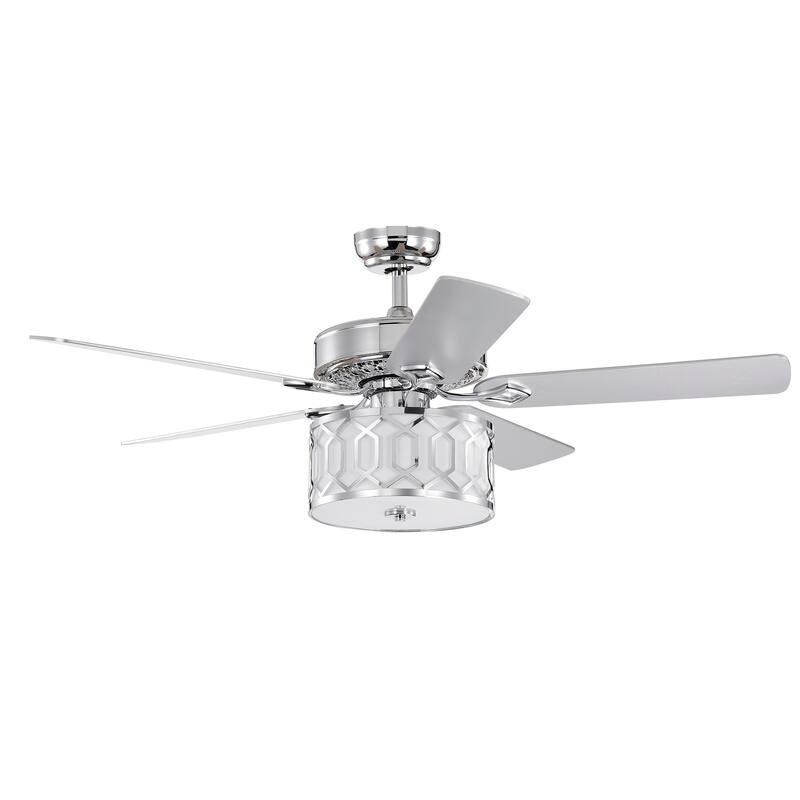 Muzanne Chrome 52-Inch 5-Blade Geometric Pattern Metal/Plastic Lighted Ceiling Fan