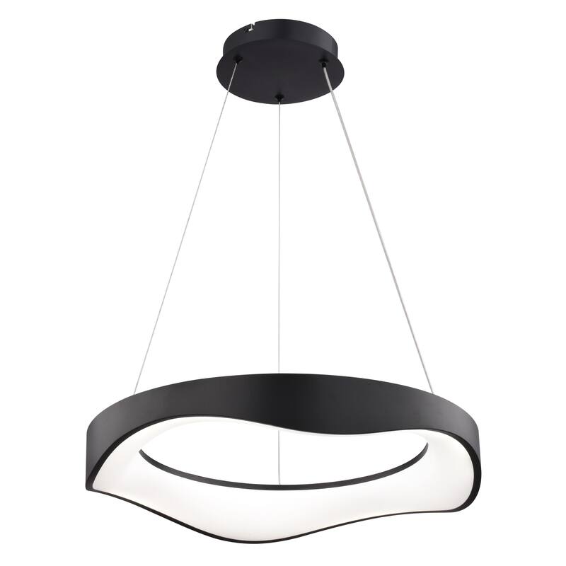 Bowen 1-Light Black Contemporary Round Chandelier, White Frosted Shade, LED Pendant Fixture Dining Table Entryway Island