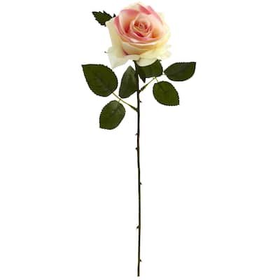 Artificial Flower Stems Set of 6 - 20 Inch Elegant Bud Blooms for Home Decor - Light Pink - 18
