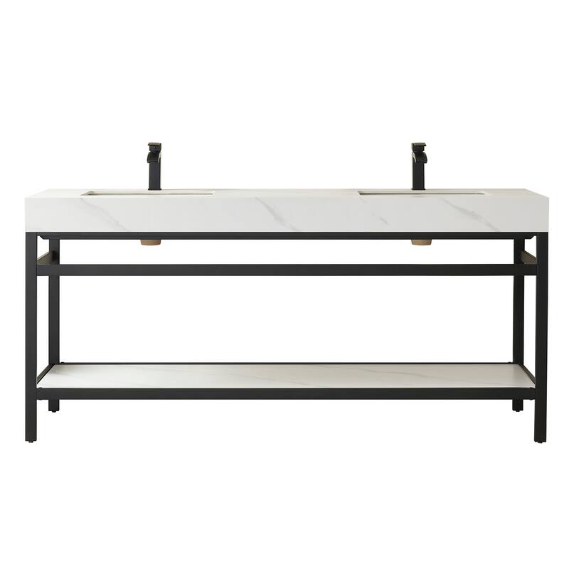 Miseno MV702572-NM Funes 72" Free Standing Double Basin Vanity Set - Matte Black / White - Anthracite Finish