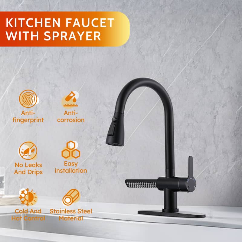 WOWOW Three Function Pull Down Kitchen Faucet with Additional Spout