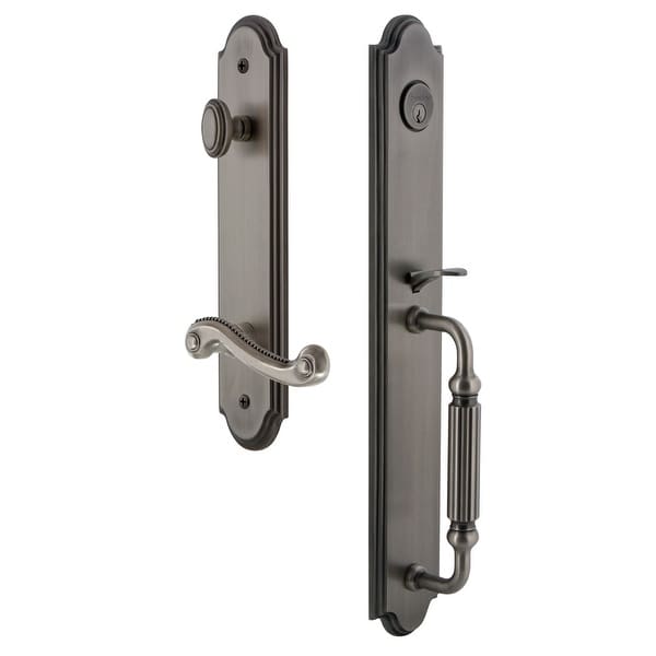 Grandeur ARCFGRNEW_ESET_238_LH Arc Solid Brass Rose Left Handed Keyed Entry Single Cylinder Full Plate "F" Grip Handleset with