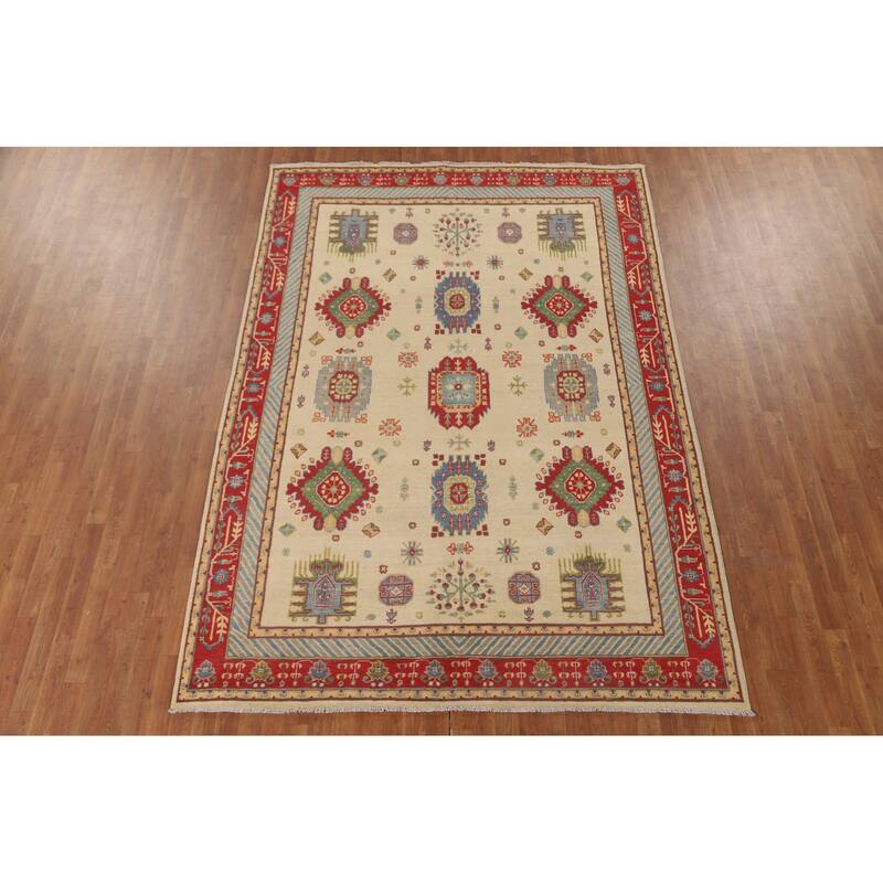Traditional Kazak Area Rug Hand-Knotted Wool Carpet - 7'0" x 9'11"