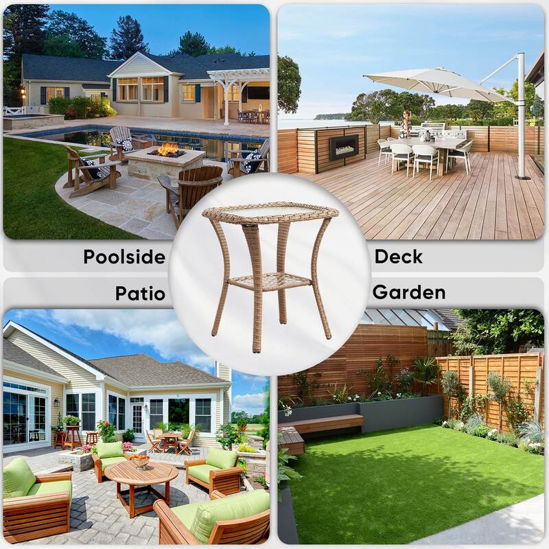 Patio Rattan Wicker Coffee Table with Tempered Glass Top