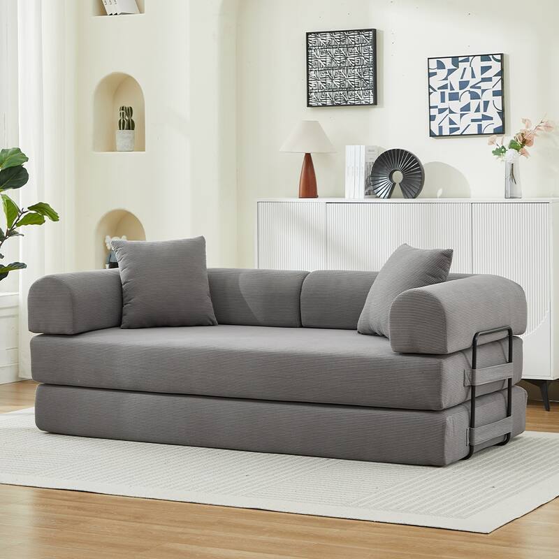 Folding Upholstered Sofa Bed, 78.5" Convertible Sleeper Sofa Bed with 2 Pillows, Fold Out Loveseat Couch, Futon Couch
