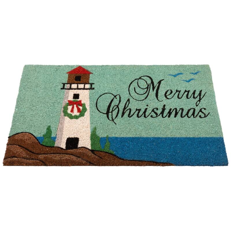 Natural Coir Merry Christmas Lighthouse Outdoor Doormat - 18" x 30"