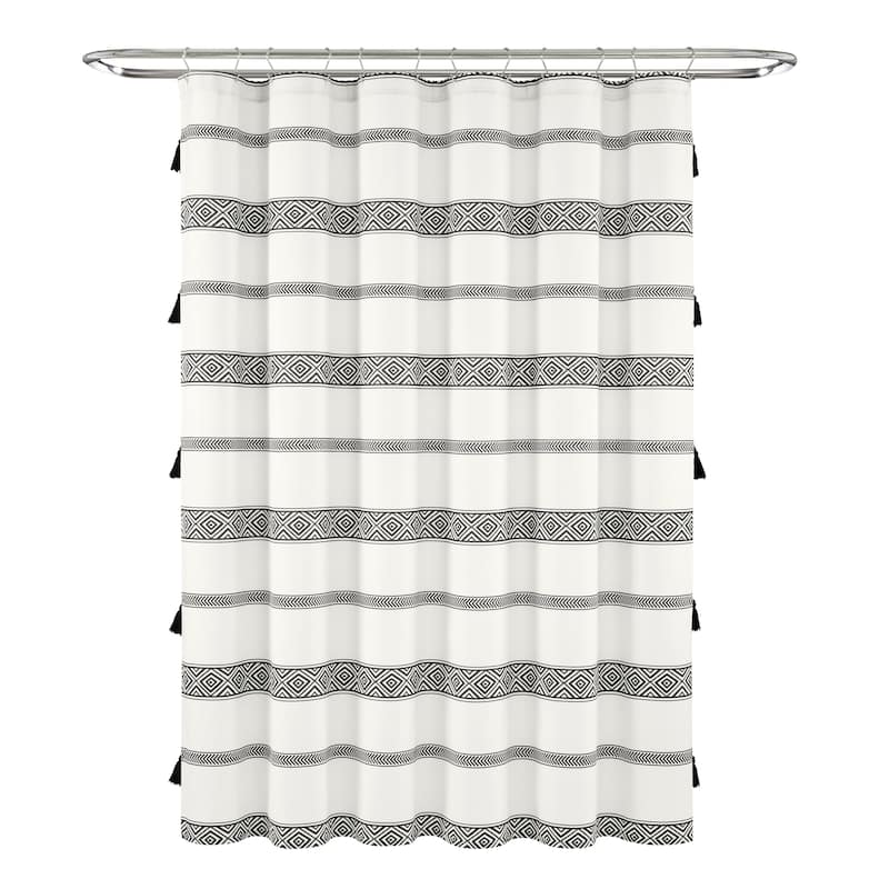 Lush Decor Ava Boho Stripe Tassel Yarn Dyed Eco-Friendly Recycled Cotton Shower Curtain