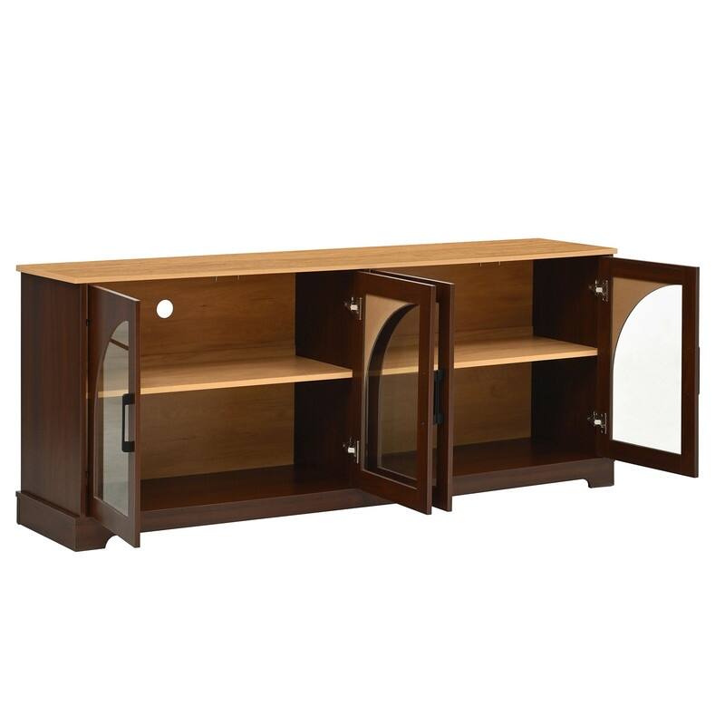 Farmhouse 66.9" TV Stand for TVs Up to 70", Wood Media Console with Adjustable Shelves and Glass Doors