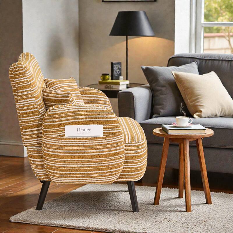 Modern Boucle 2-Seater Sofa with Storage Pockets, Deep-Seated Small Couch with Armrest Pillows for Apartments