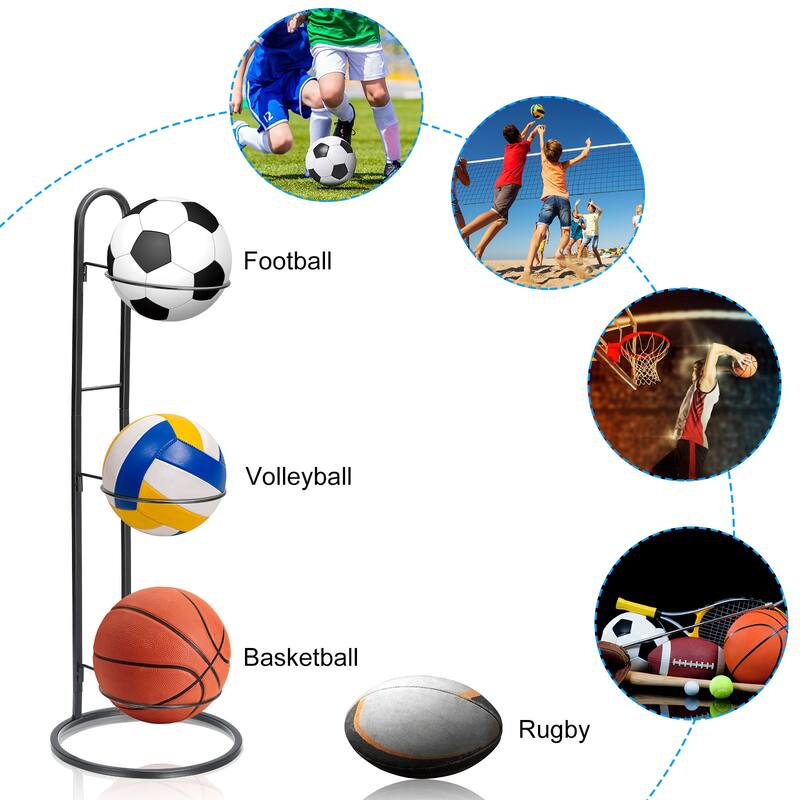 Sports Ball Storage Rack Organizer Soccer Basketball Display Rack for Gym Garage - Black