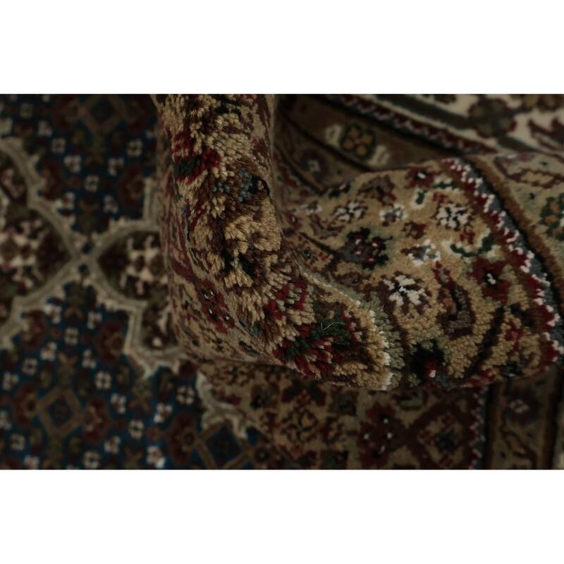 Hand Knotted Oriental 100% Wool Carpet Traditional Floral Navy Blue & Blues Tabriz Area Rug - 9' 4'' X 6' 0''