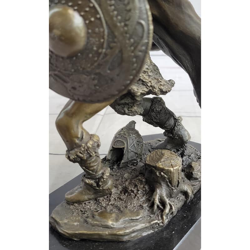 Bronze European Warrior With Sword Sculpture Rare Marble Base Figurine Home Deco