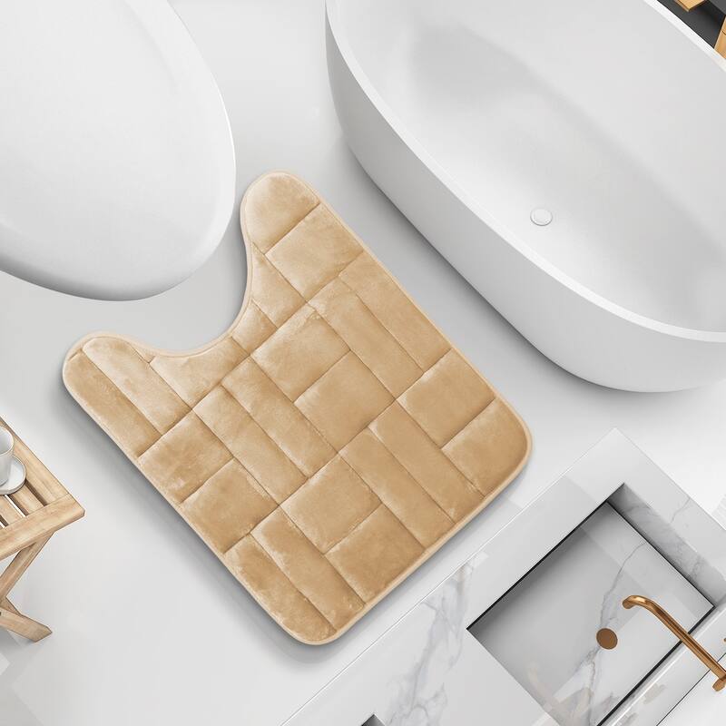Clara Clark Ultra Soft Non Slip and Absorbent Bath Rug - Tiled Velvet Memory Foam Bath Mat - Contour - Beige Cream