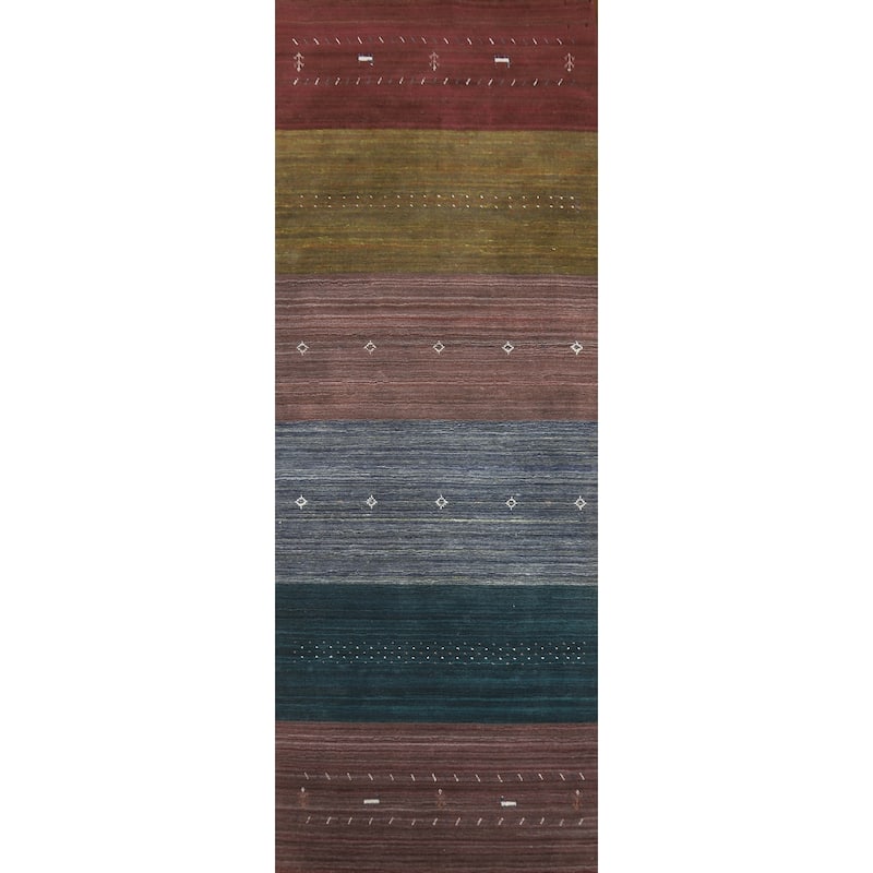 Striped Gabbeh Indian Runner Rug Hand-Knotted Wool Carpet - 3'0" x 10'2"
