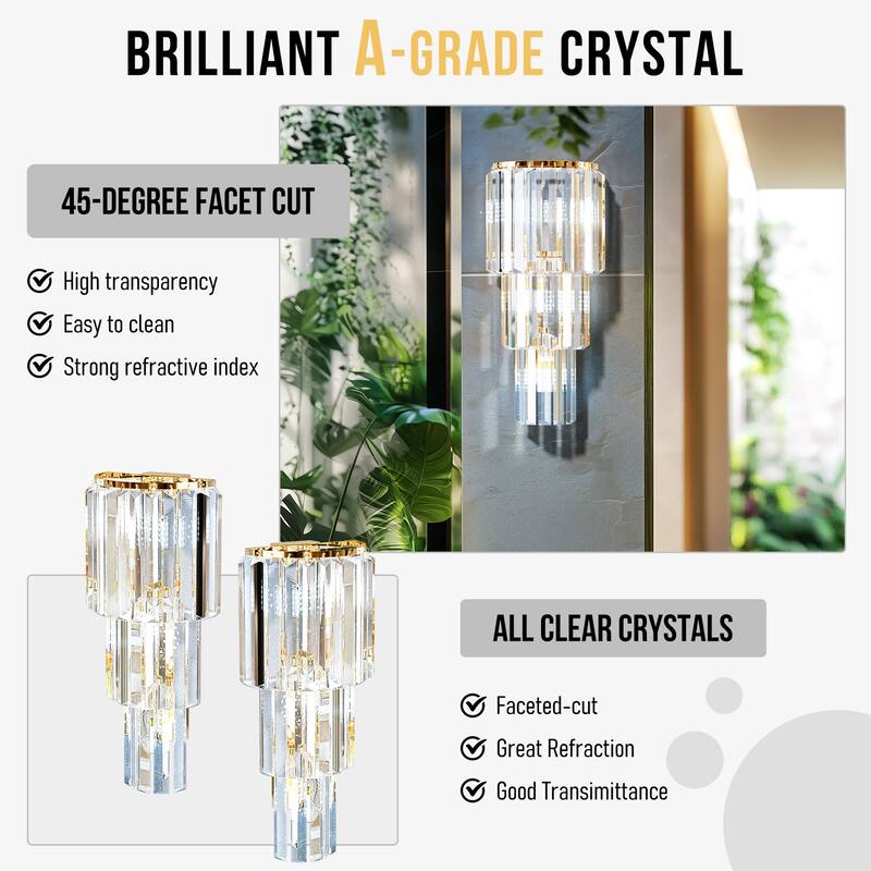 Modern Wall Sconce Contemporary Crystal Gold Bathroom Light Fixtures