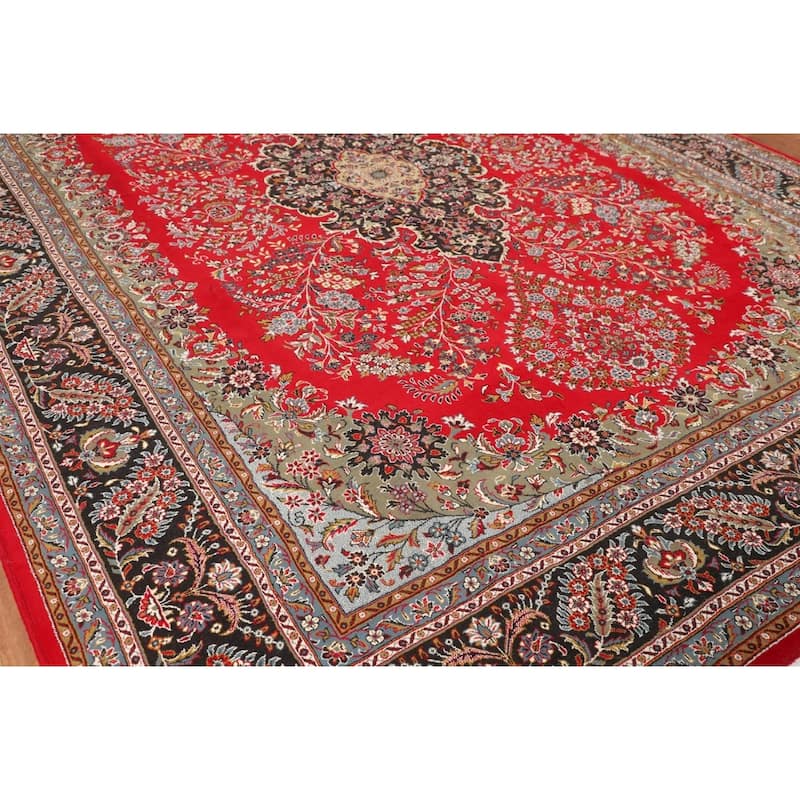 Medallion / Floral Red Kashan Turkish Area Rug Machine Made Carpet - 9'9" x 12'11"