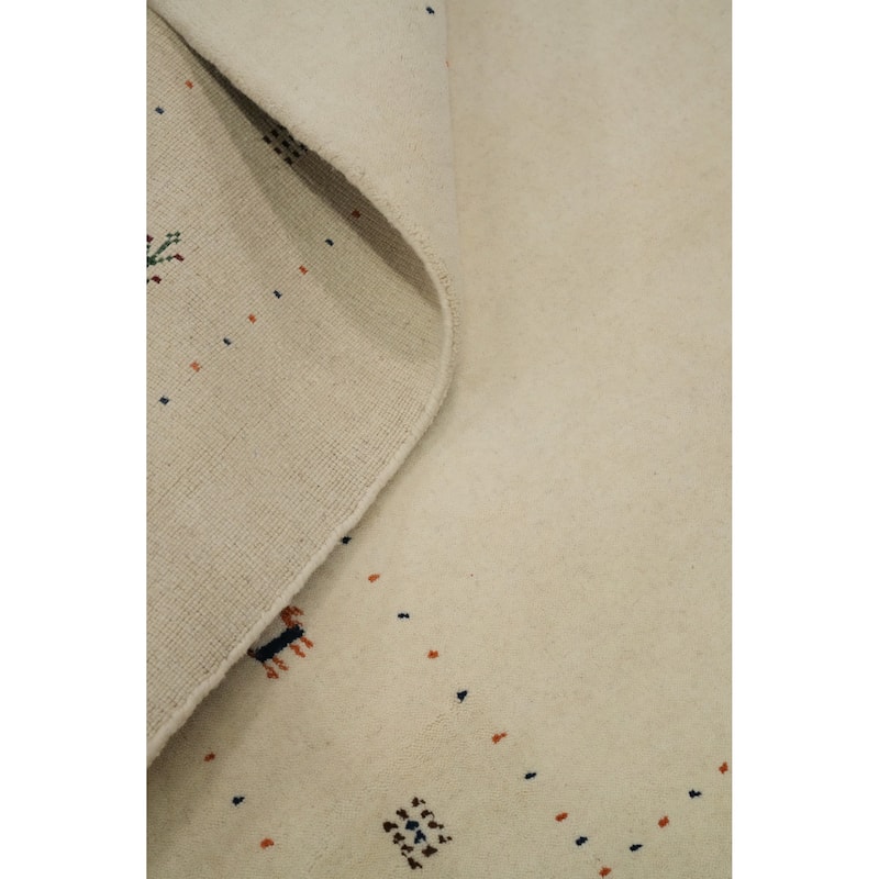 Hand Knotted Oriental 100% Wool Carpet Tribal Animal Pictorial Beige & Ivories Gabbeh Area Rug - 6' 6'' X 6' 7''