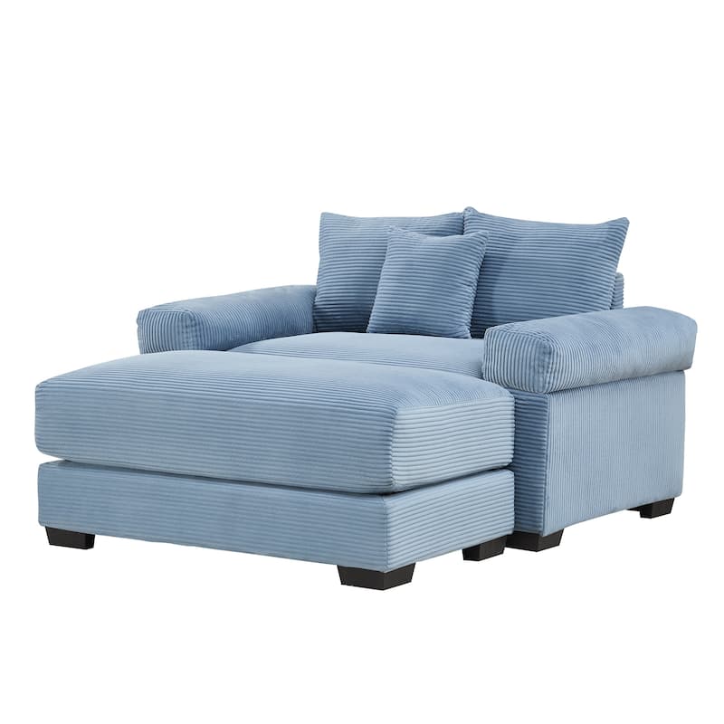 Oversized Accent Armchair with Ottoman, Modern Upholstered Single Sofa Chair, Corduroy Reading Chairs for Bedroom, Living Room
