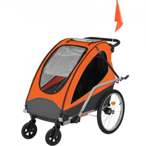 slide 1 of 1, Gray Aluminum Oxford 2-Seater Bike Trailer Stroller with Reflectors - 31.5 x 23.6 x 27.6 in Orange