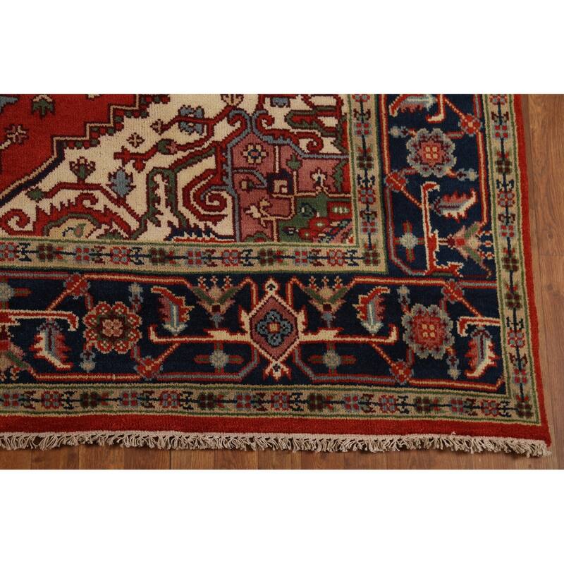 Geometric Heriz Serapi Oriental Area Rug Hand-Knotted Wool Carpet - 7'10"x 9'10"