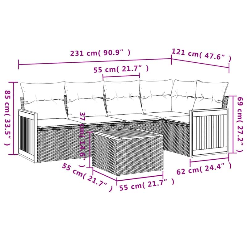 vidaXL Patio Sofa Set with Cushions Outdoor Conversation Furniture Poly Rattan