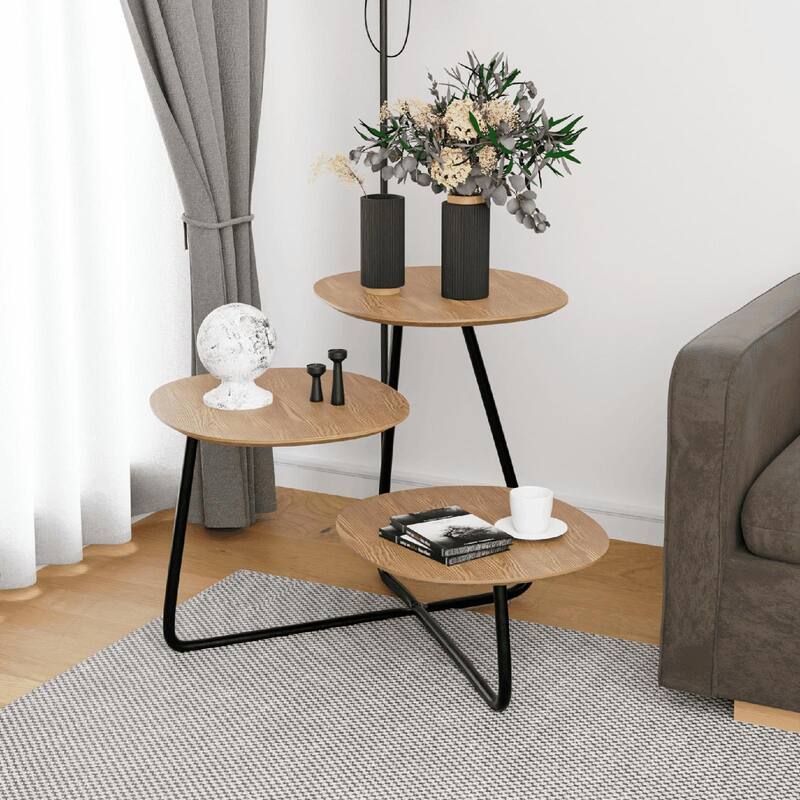Hazelton Modern Multi Shelves Side Table MDF Wood Tabletop and Stanless Steel Frame Accent End Tables