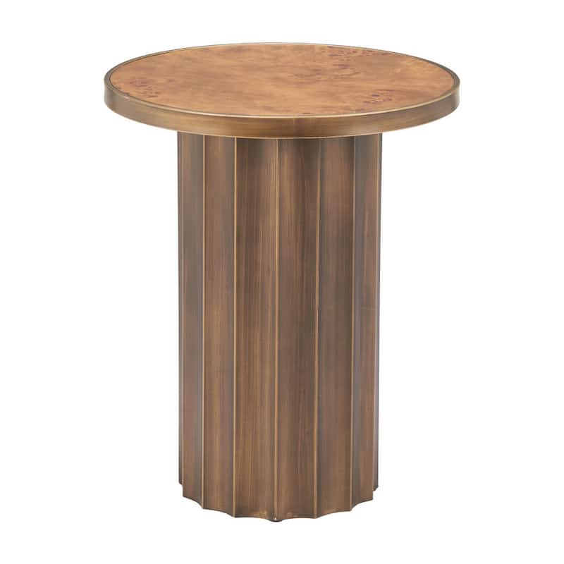HomeRoots 22" Brown Steel Round Pedestal End Table - 18.00 in. x 22.00 in. x 18.00 in.