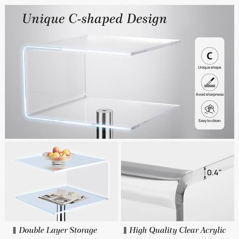 Modern Acrylic Clear Side Table C-shaped End Table - 23.6"H x 15.8"W x 15.8"L