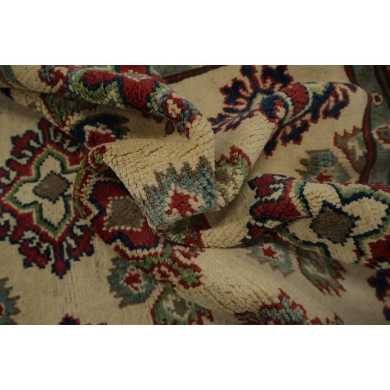 Hand Knotted Oriental 100% Wool Carpet Traditional Geometric Beige & Ivories Kazak Area Rug - 4' 11'' X 3' 4''