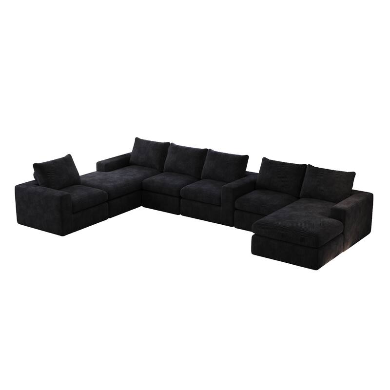 99" Corduroy L-Shaped Sectional Sofa with Chaise Lounge, 3 Pillows and No Assembly Required