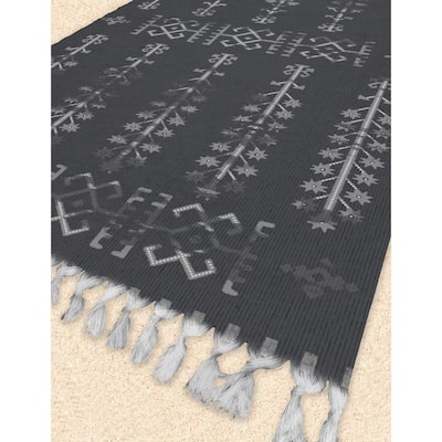 NAHLI CHARCOAL Beach Blanket with Tassels By Kavka Designs - 38 x 80